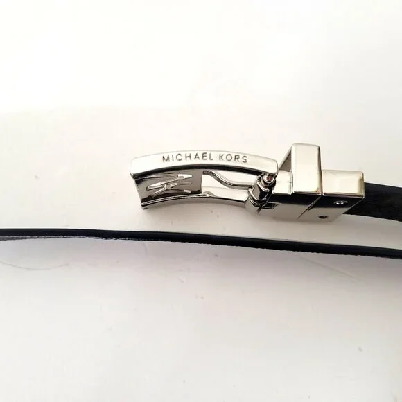 Michael Kors Black Patent Leather Belt With Silver Buckle - Picture 3 of 4